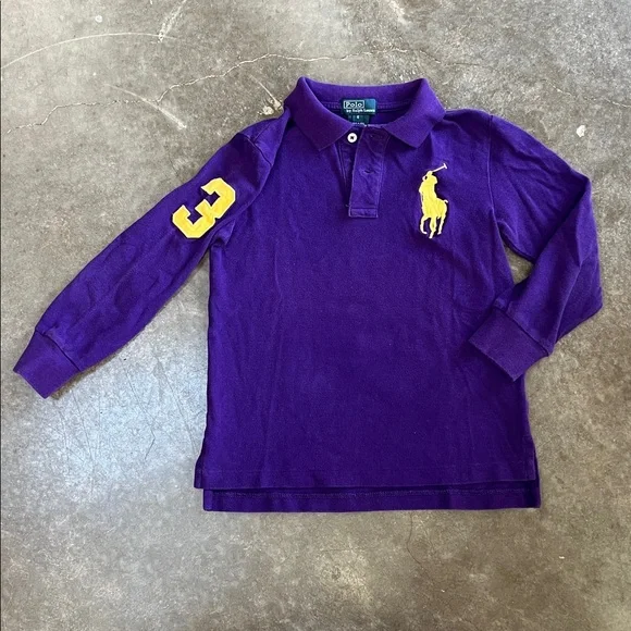 POLO RALPH LAUREN LONG SLEEVE purple large Gold Pony RUGBY polo BOYS SIZE 6 - Picture 1 of 7